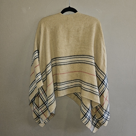 Poncho Blanket Scarf Tan Black Red Plaid One Size Women's Fall Accessory Sweater - Picture 7 of 7
